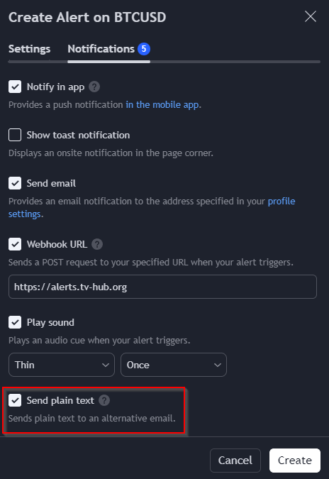 create tradingview alert with alternative email