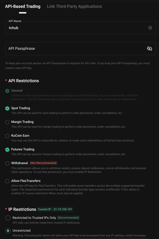 KuCoin API Key Configuration